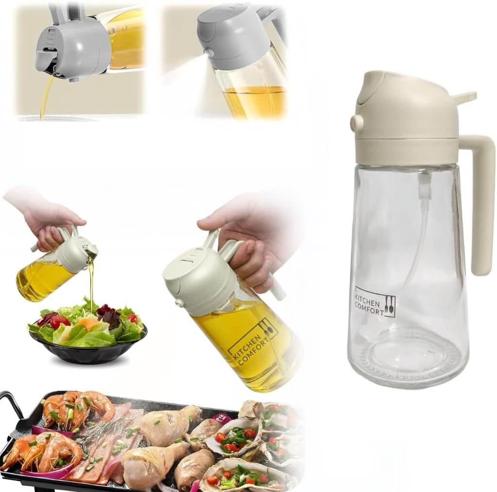 2 in 1 Oil Glass Bottle | Sprayable & Pourable | Double Atomization | Gravity Sensor Lid | Box Packing