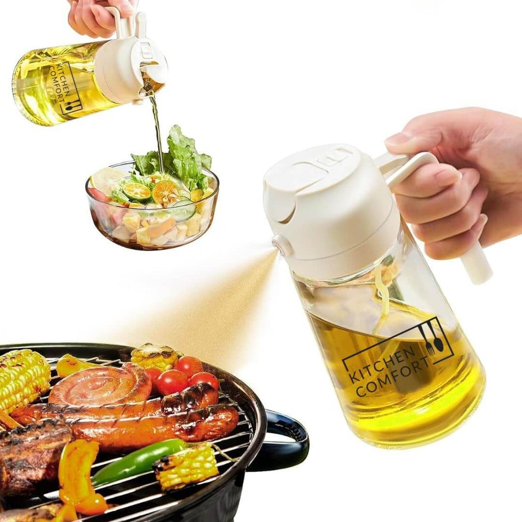 2 in 1 Oil Glass Bottle | Sprayable & Pourable | Double Atomization | Gravity Sensor Lid | Box Packing