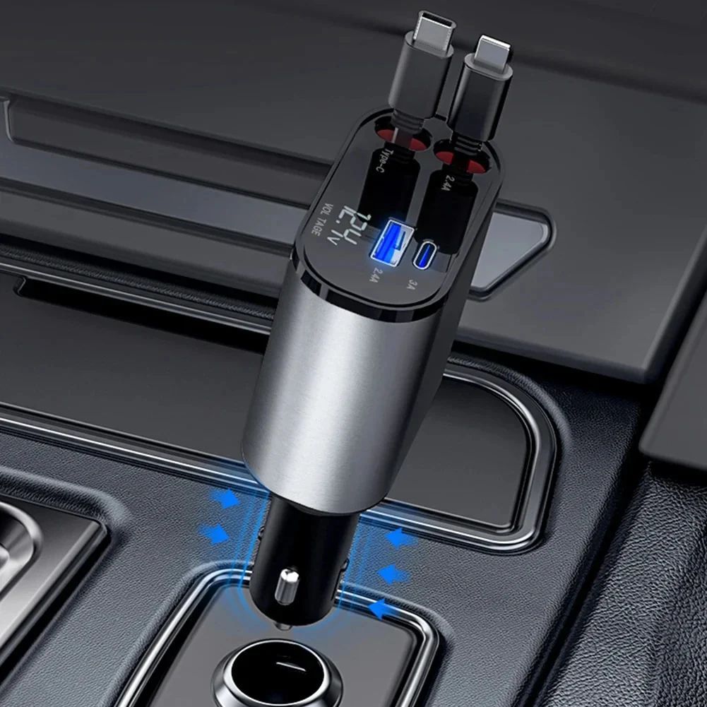 AllinOne Retractable Cable and Rotating Car Mobile Charger