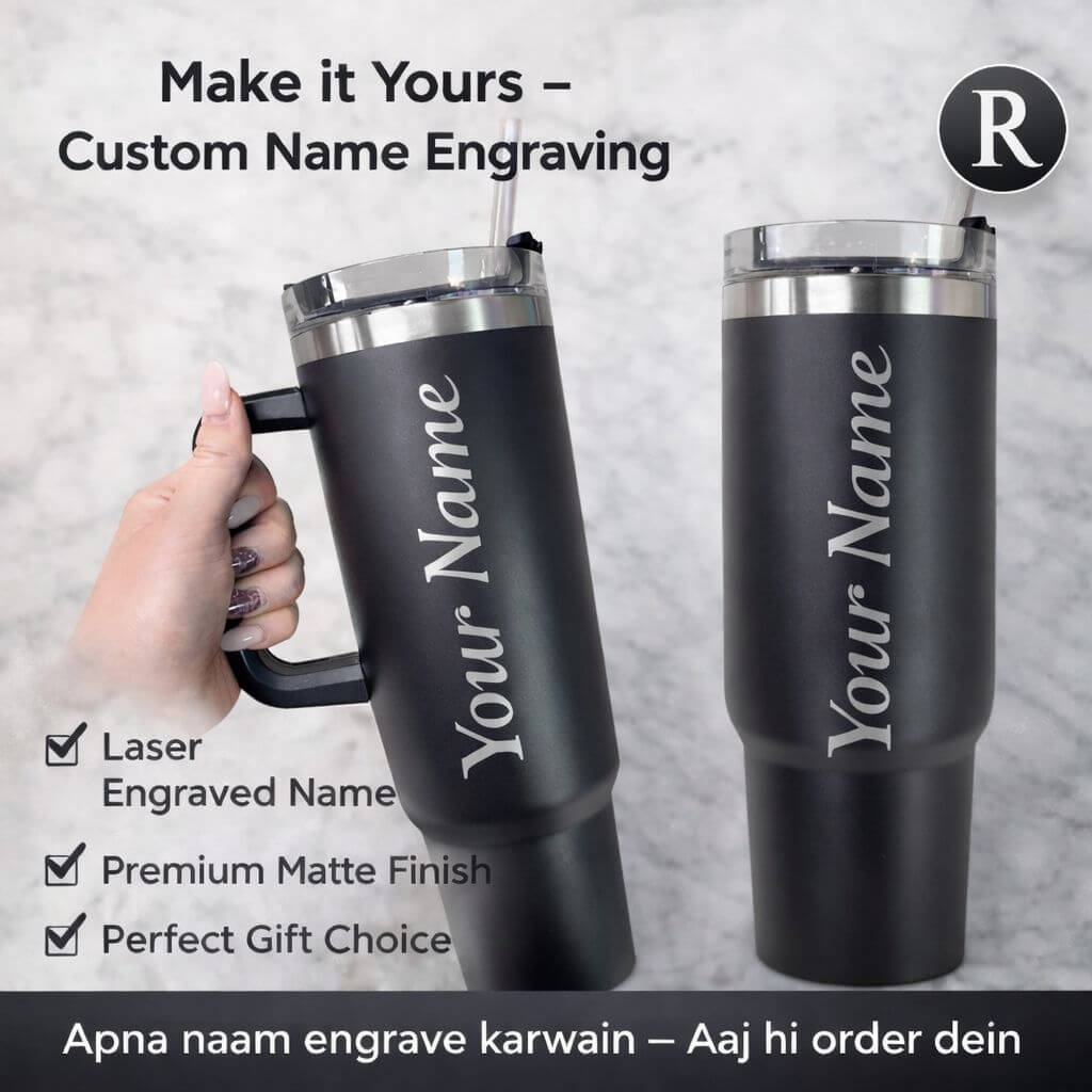 Customized 40oz Black Stainless Steel Tumbler - Laser Engraved Name or Logo