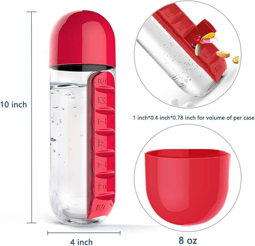 7-Day Pills Organizer Water Bottle with Cup - Random Colours