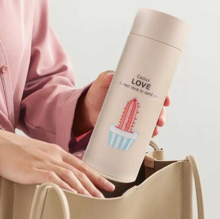 Cactus Design Insulated Plastic/Glass Coated Water Bottle 450ml - Random Colours