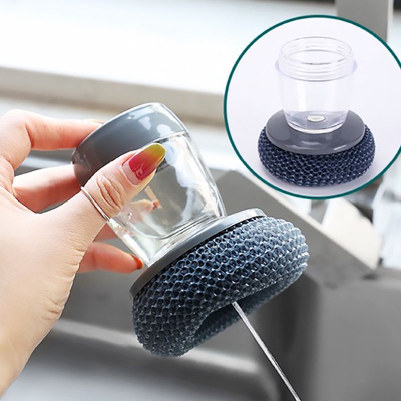 Kitchen Stainless Steel Wires Palm Brush with Squeeze Liquid Soap Container | Dish Scrubber