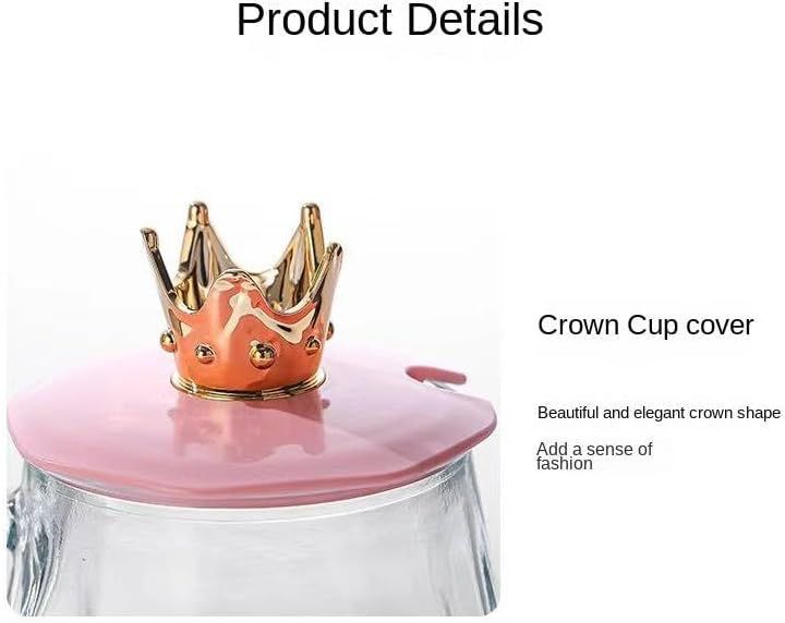 Crown Glass Mug with Lid & Spoon | Fortune Aesthetic Glass Cup | Pink & Green - Gift Box Included