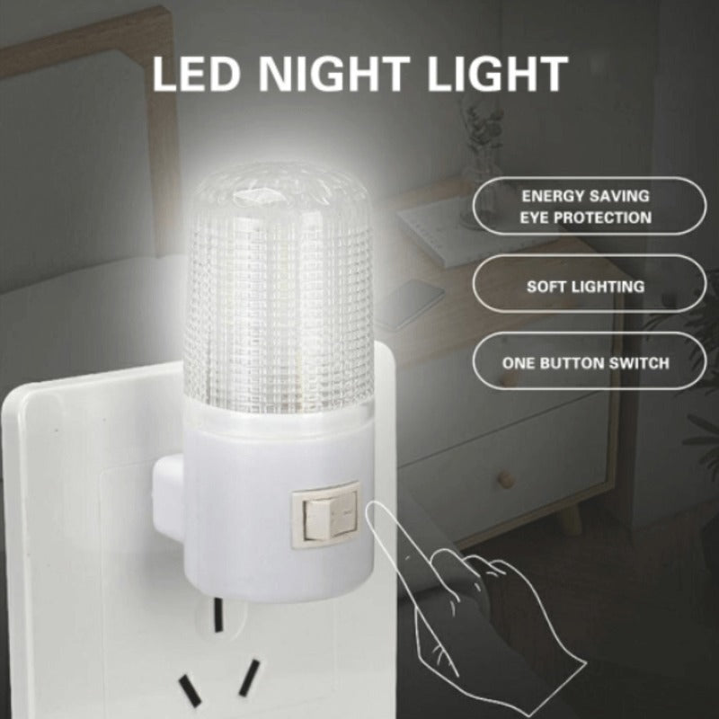 LED Night Light - Energy Saving Wall Plug-In Night Lamp with Manual Switch | Soft Lighting for Bedroom & Hallway