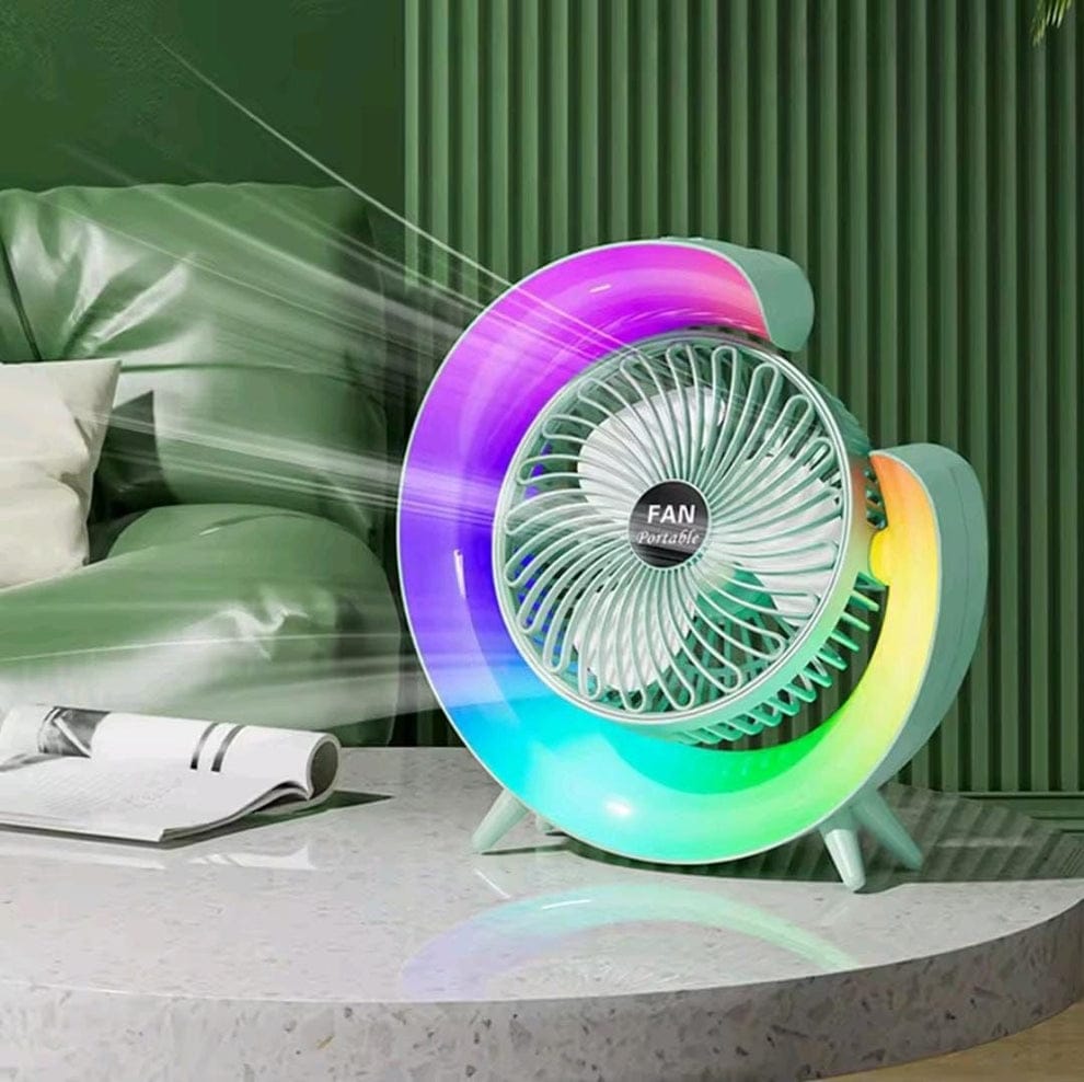 Rechargeable RGB Lighting Desktop Air Cooling Fan | 3 Speed | Silent 30dB | Box Pack | Green & Pink