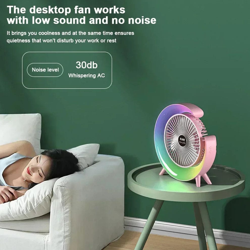 Rechargeable RGB Lighting Desktop Air Cooling Fan | 3 Speed | Silent 30dB | Box Pack | Green & Pink