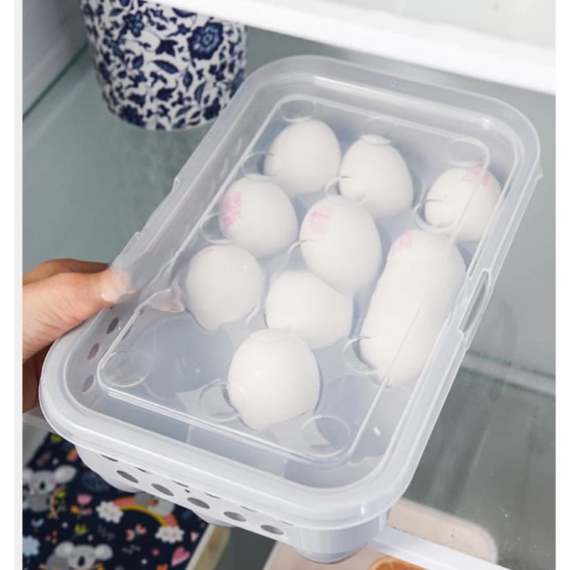 15 Slots Egg Tray With Lid | Fridge Egg Storage Container | Stackable | Random Colours