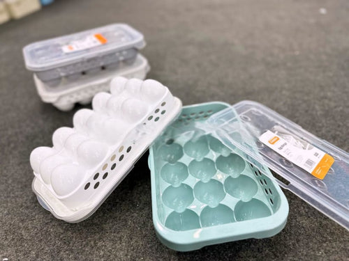 15 Slots Egg Tray With Lid | Fridge Egg Storage Container | Stackable | Random Colours