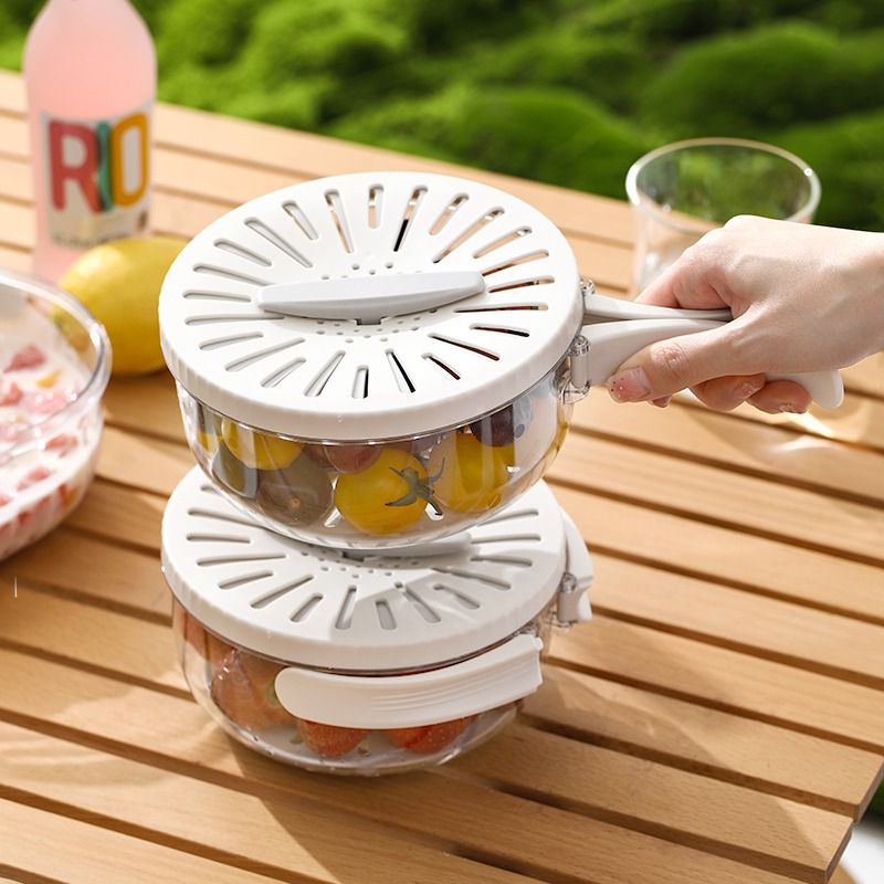 🔥 Multipurpose Drainage Kitchen & Fridge Basket | Bilayer Drain Basket | Hidden Folding Handle | Open/Close Lid Cover