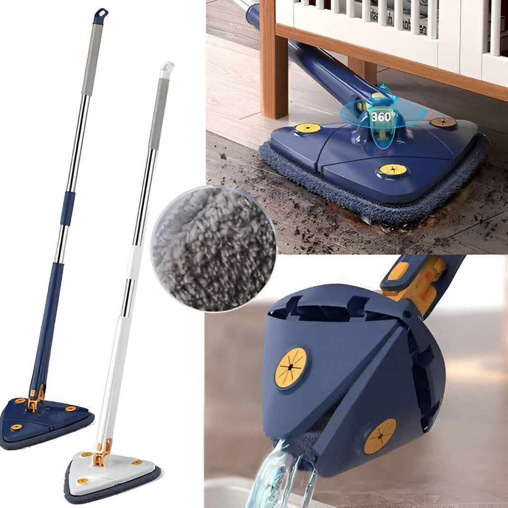 Auto Squeeze Triangle 3 Side Mop | 360° Rotating | Self-Wringing | Microfiber | Stainless Steel Handle