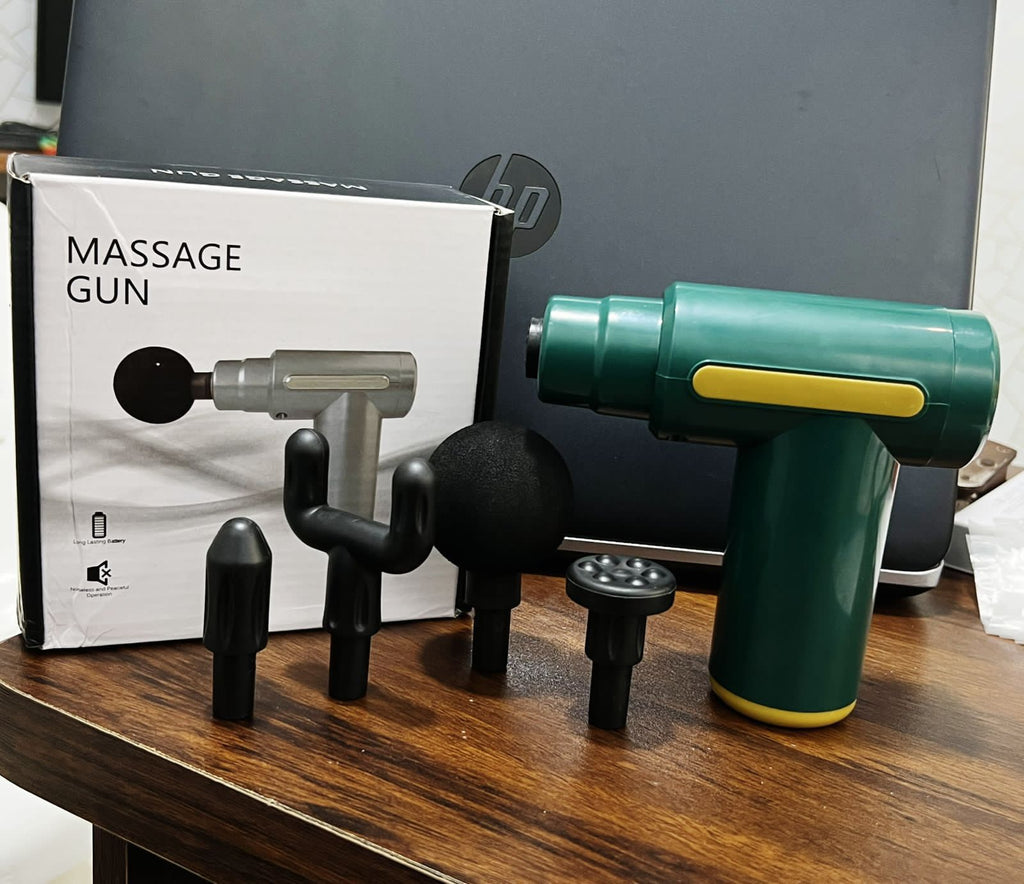 4 in 1 Rechargeable Gun Massager | 6 Speed Modes | Deep Tissue Muscle Relief | 4 Massage Heads | Box Packing