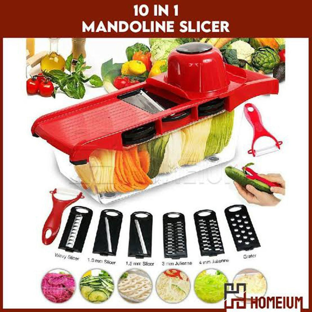 🥗 Restock 🔥 10 in 1 Mandoline Vegetable Slicer & Cutter | 6 Interchangeable Blades + Peeler | Box Packing