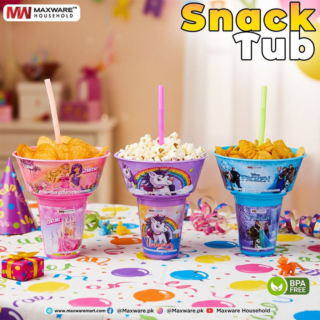 Snack Tub | 2 in 1 Snack & Drink Combo | BPA Free | Cartoon Characters | Kids Party