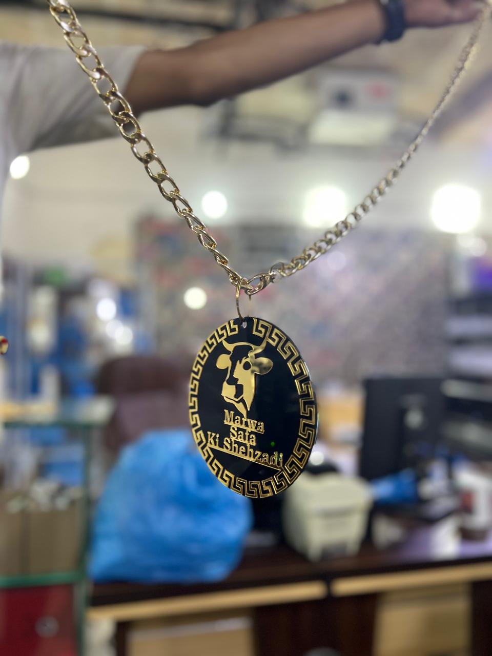 Customized Cow Locket | Personalized Name | Black & Gold | With Chain