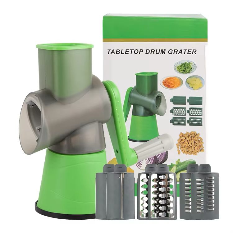 🥗 Table Top Drum Vegetable Cutter & Grater | 3 Interchangeable Blades | Suction Base | Manual Rotary