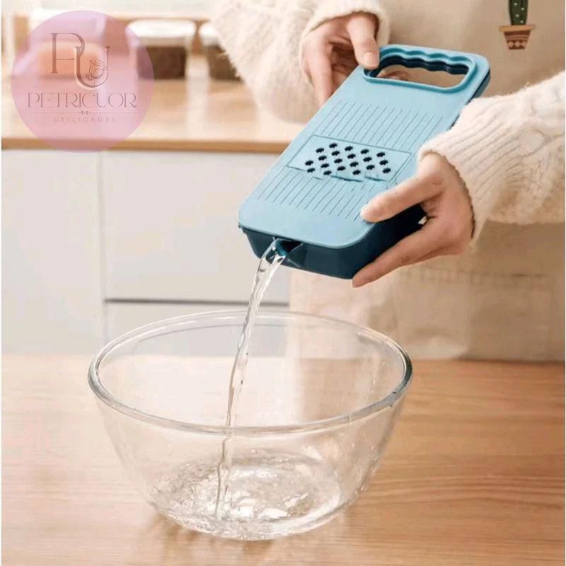 Multipurpose 5 in 1 Straight Drainage Vegetable Cutter & Slicer | Built-in Container | 5 Interchangeable Blades