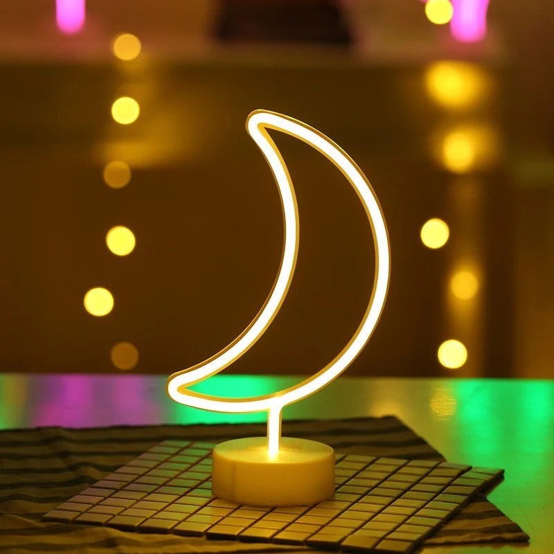 Neon Moon Table Lamp | Modern Golden Glowing Moon Light | USB | Box Pack