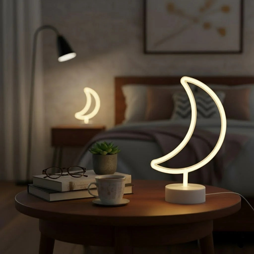 Neon Moon Table Lamp | Modern Golden Glowing Moon Light | USB | Box Pack
