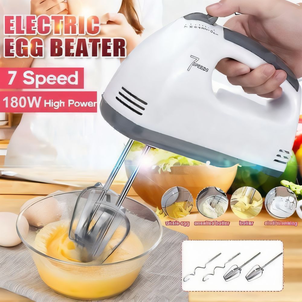 Electric Hand Mixer | 7 Speed | 180W | Chrome Beater + Dough Hook