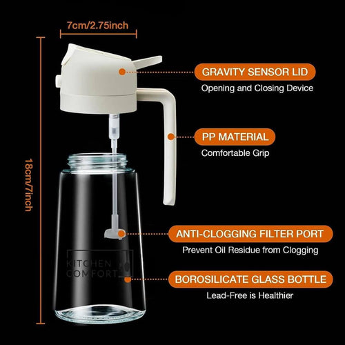 2 in 1 Oil Glass Bottle | Sprayable & Pourable | Double Atomization | Gravity Sensor Lid | Box Packing
