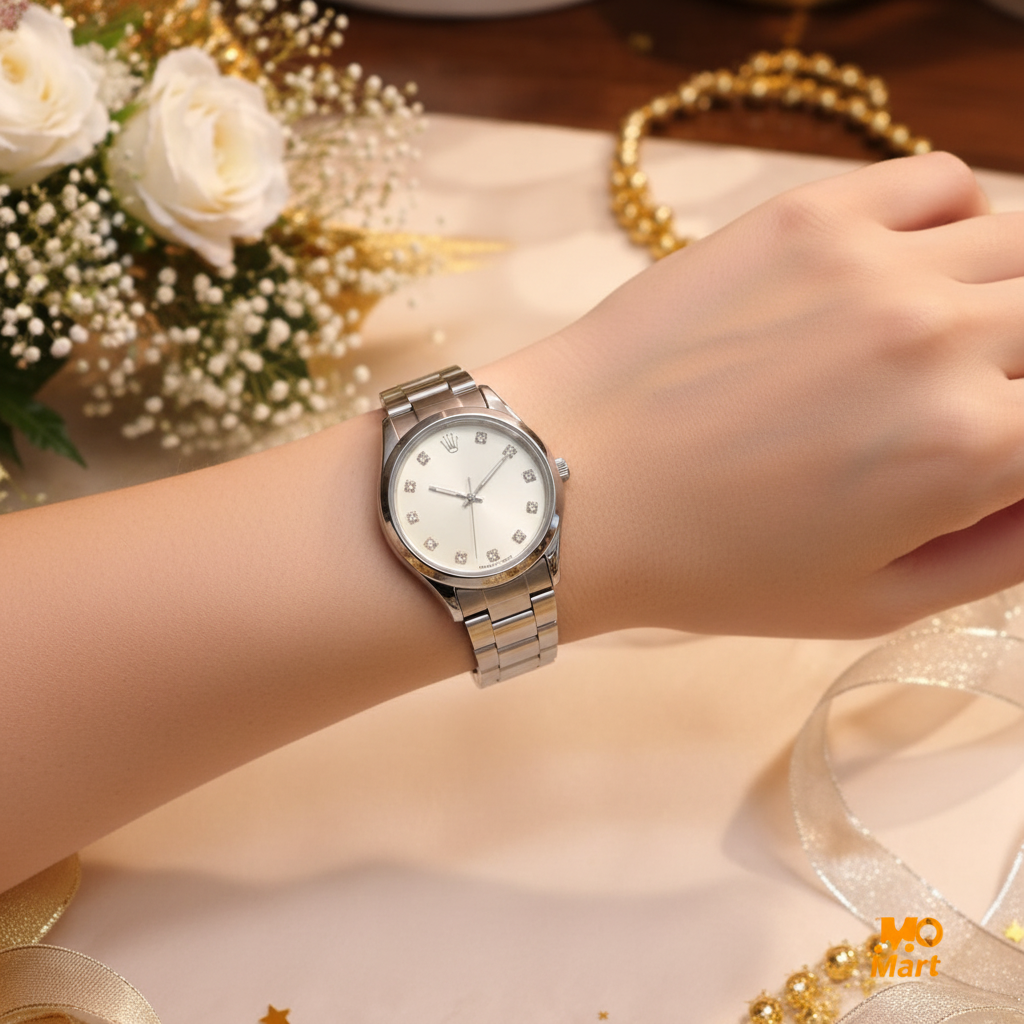 Woman wearing silver watch lifestyle photo