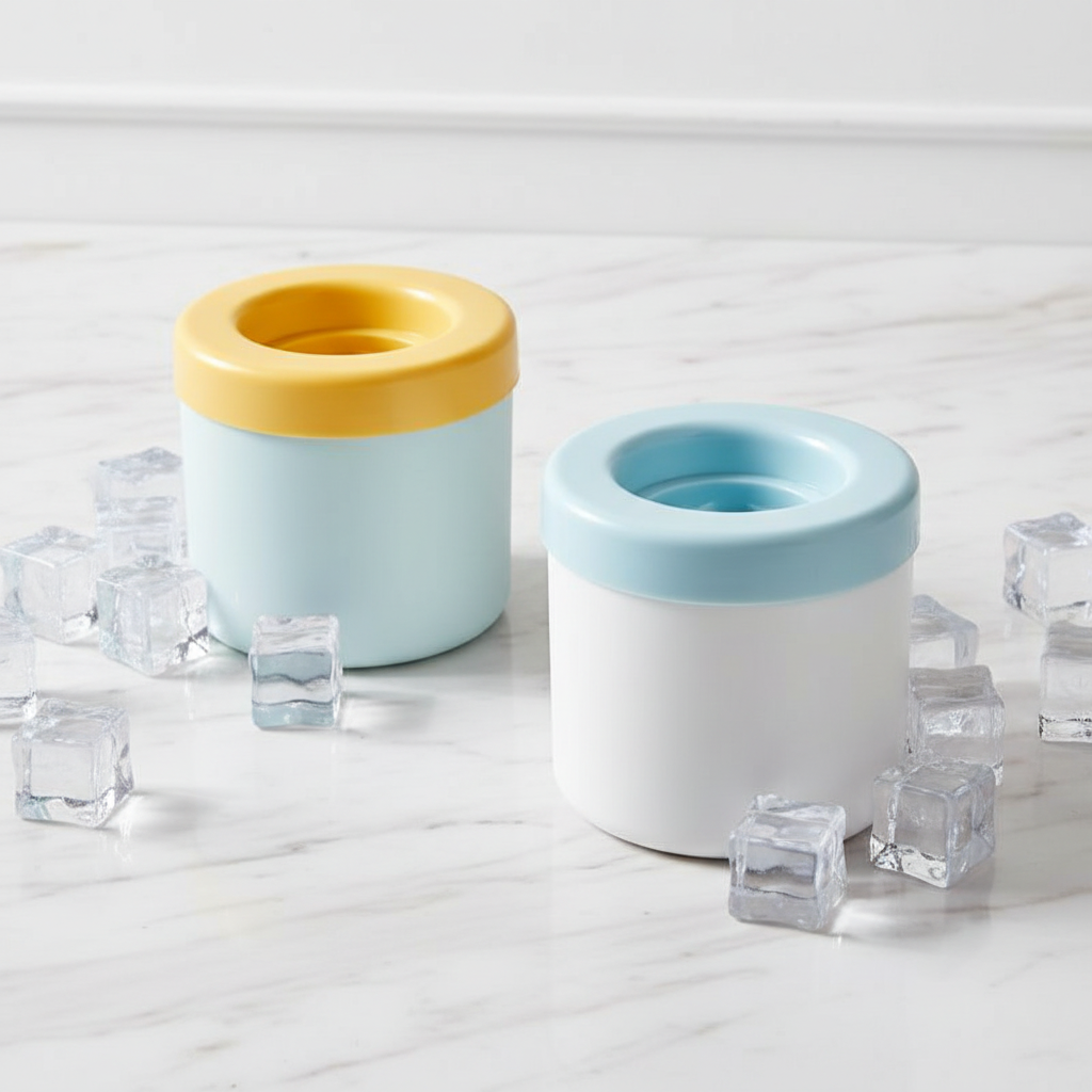Ice cube maker two colors yellow and blue white background