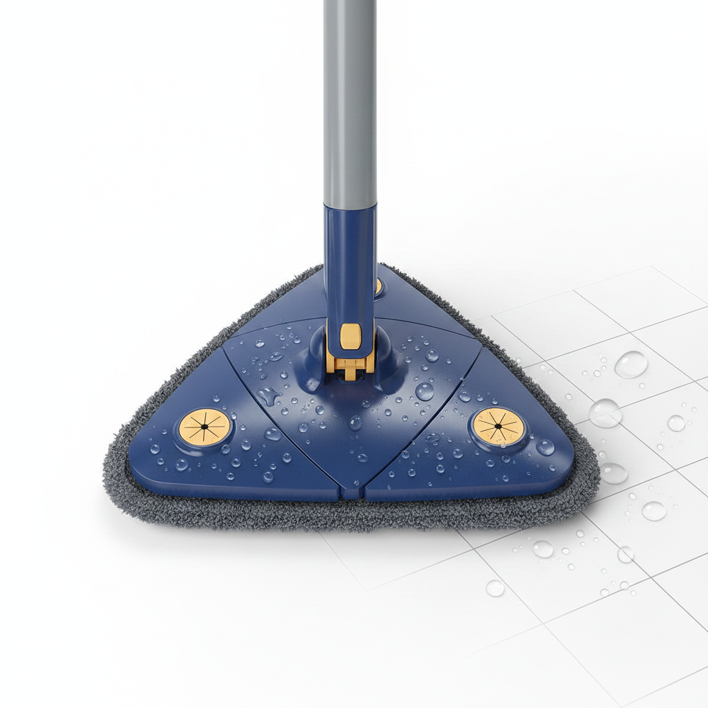 Triangle mop head microfiber pad detail with water droplets flat lay